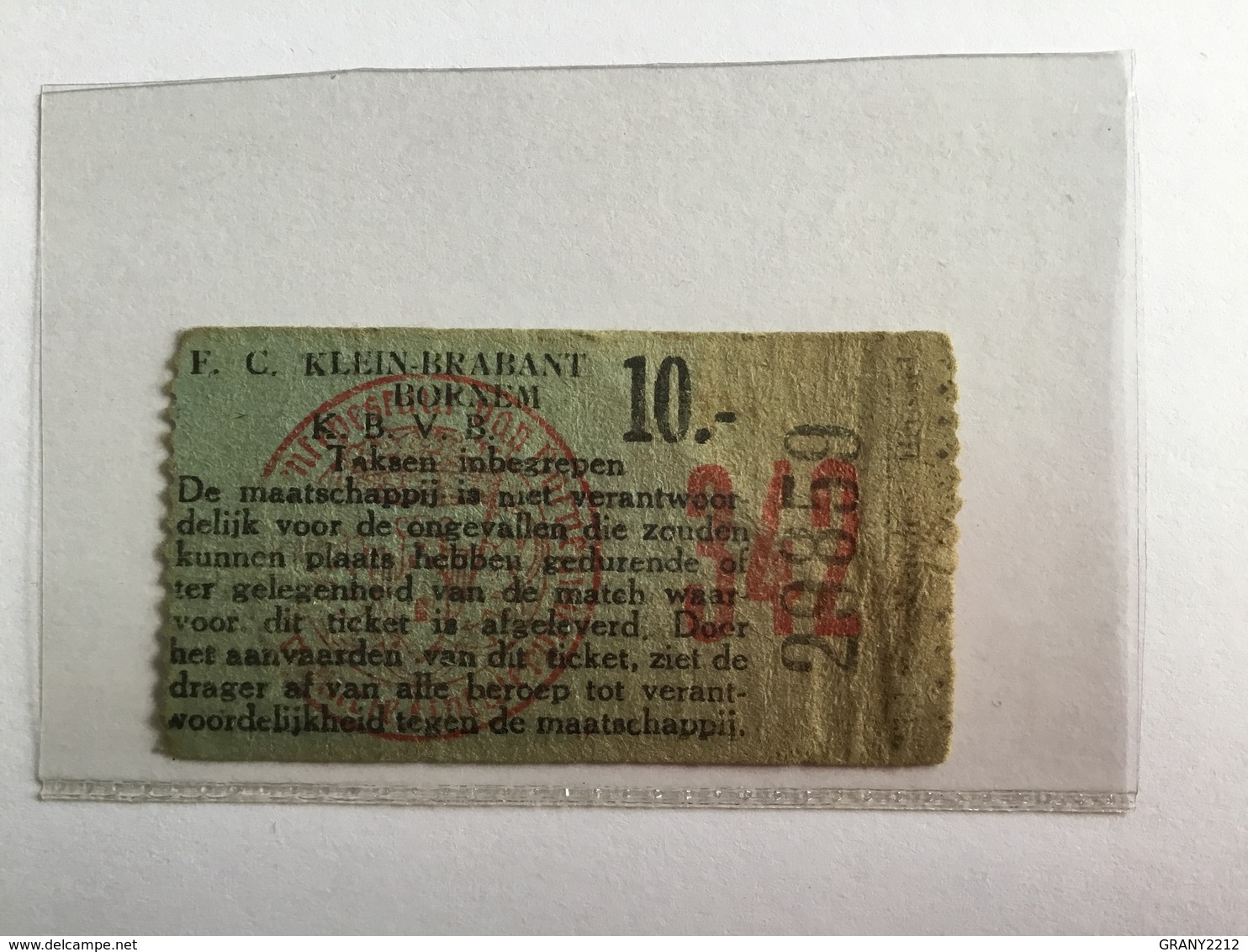 TICKETS D'ENTREE F.C . KLEIN - BRABANT BORNEM K.B.V.B. ( Année 1950/1960) - Tickets D'entrée