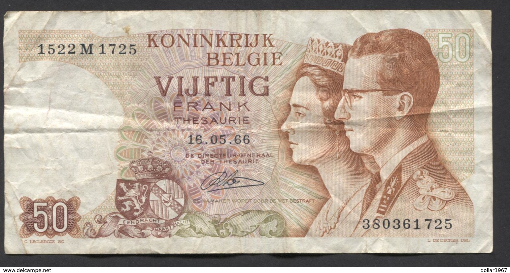 België 50 Frank 14-5- 1966 -NO: 1522 M 1725 - 50 Francs