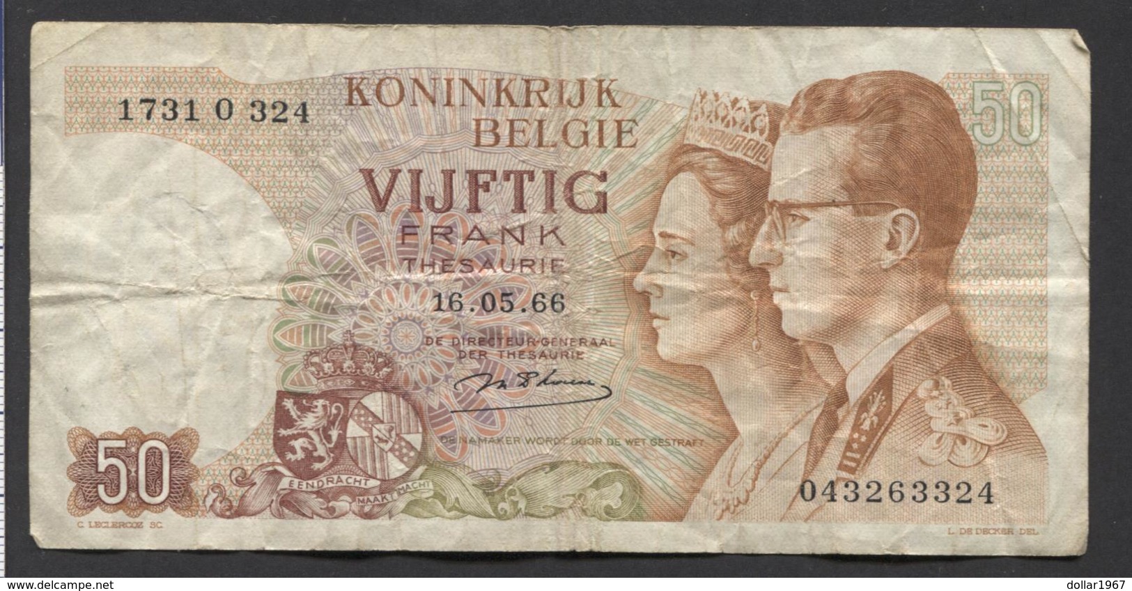 België 50 Frank 14-5- 1966 -NO: 1731 O 324 - 50 Francos