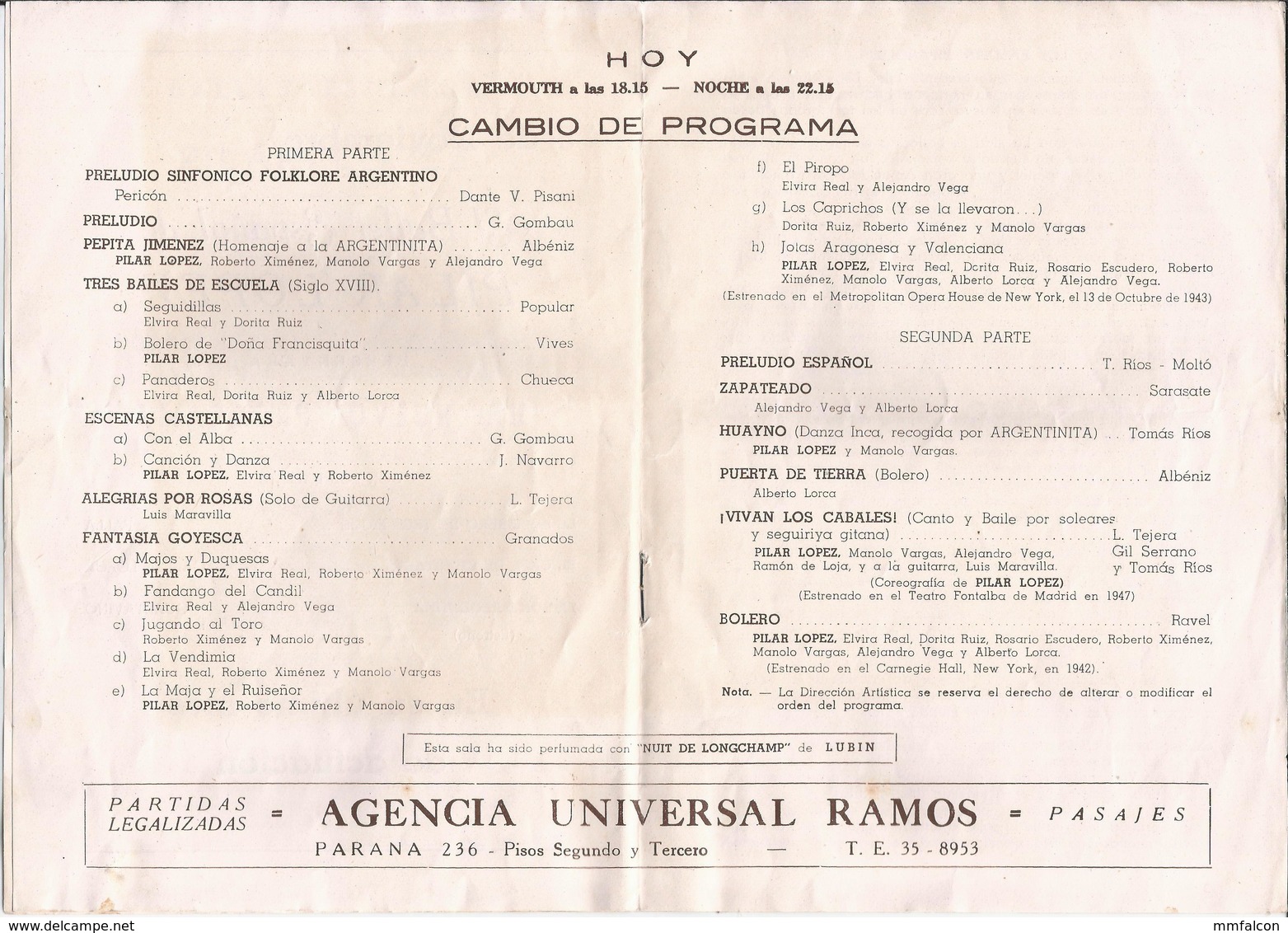 X1351 - FLAMENCO - Ballet Español De PILAR LOPEZ - Programa 1950' - Programas