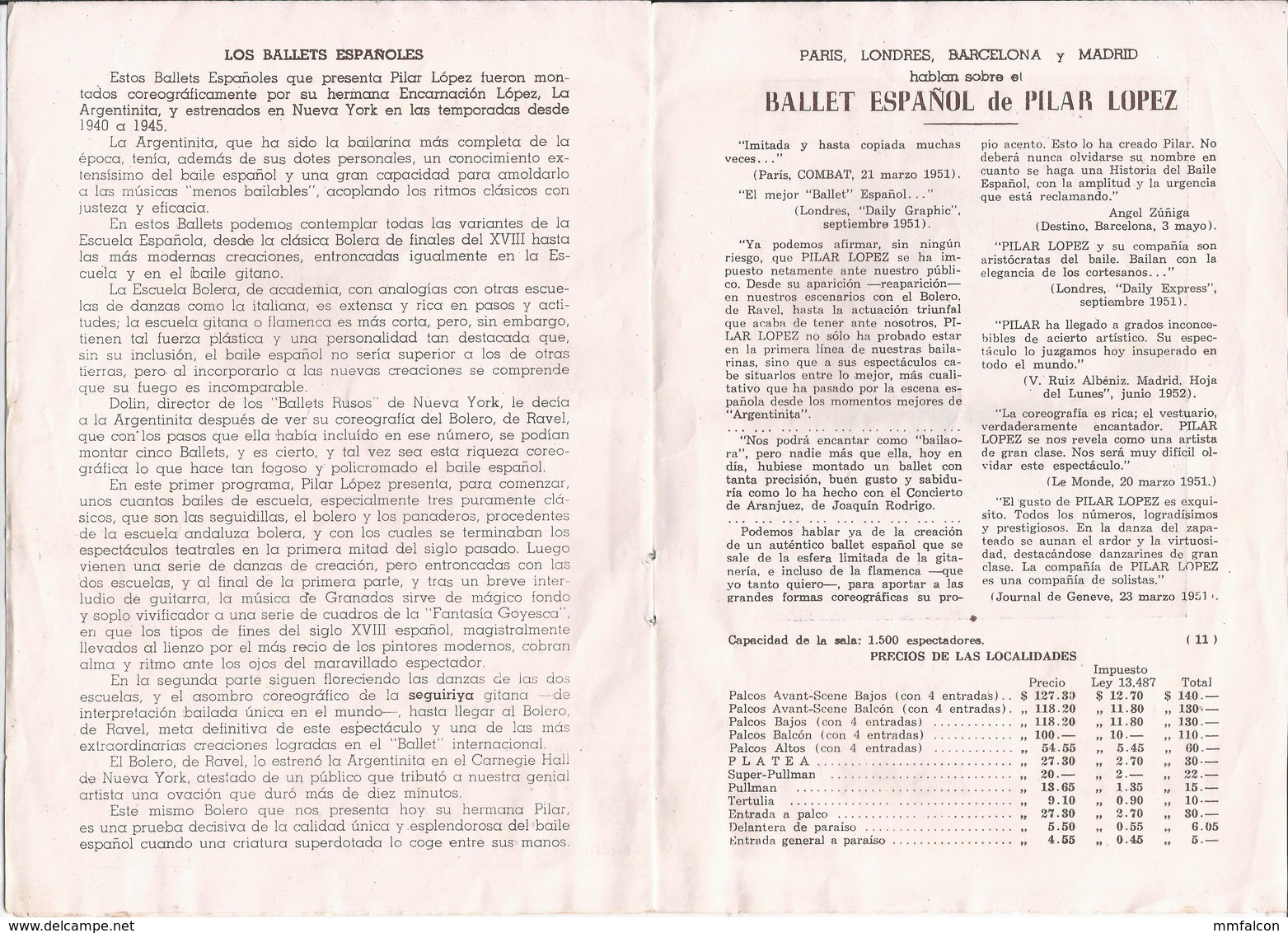 X1351 - FLAMENCO - Ballet Español De PILAR LOPEZ - Programa 1950' - Programas