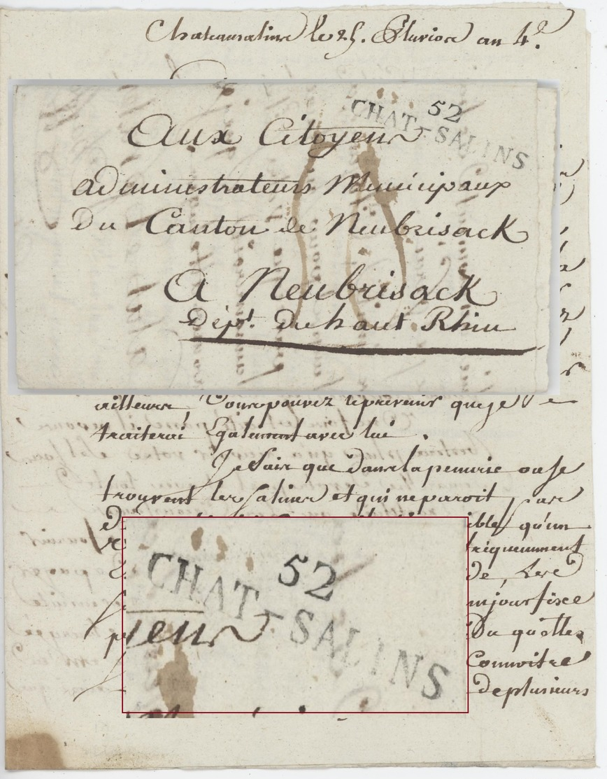 52 CHAT.SALINS Lettre De Château Salins An 4 - 14.2.1796 - 1701-1800: Précurseurs XVIII