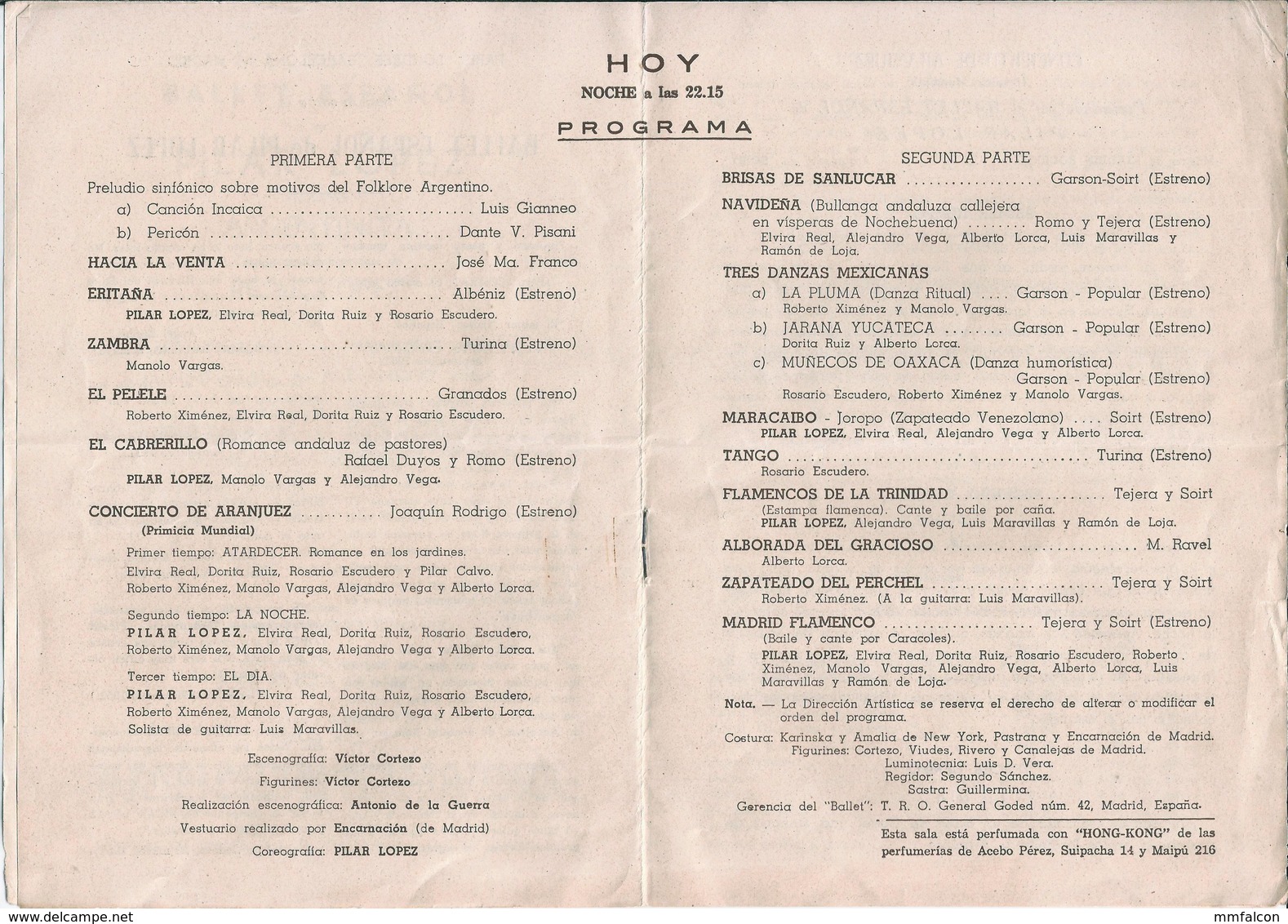 X1352 - FLAMENCO - Ballet Español De PILAR LOPEZ - Programa 1950' - Programas