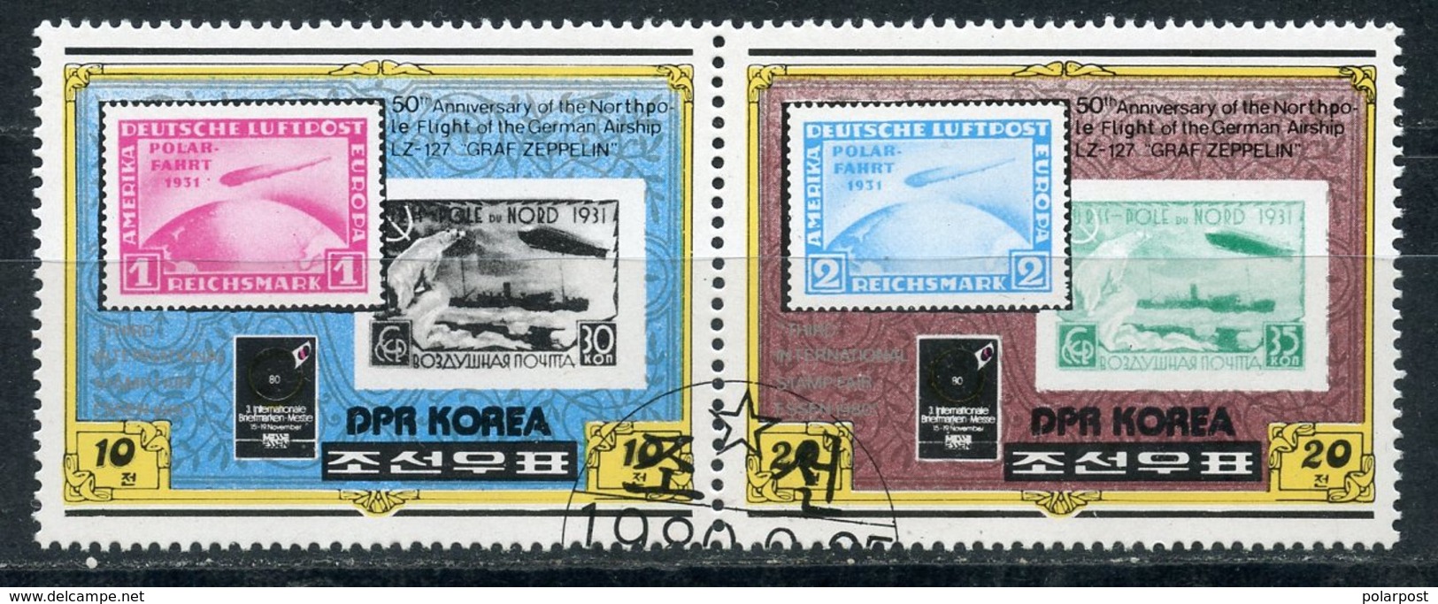 DPRK (NORTH KOREA) 1980 2047-2048 50th Anniversary Of The Arctic Flight Of The Airship "Graf Zeppilin" - Polar Flights