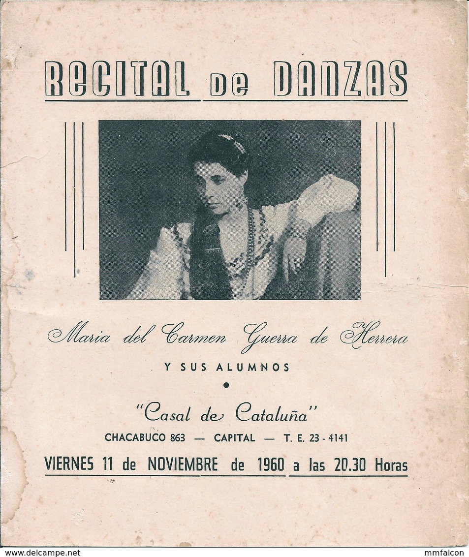 X1353 - FLAMENCO - Recital De Danza MARIA Del CARMEN GUERRA De HERRERA "Casal De Cataluña" - Programa 1960' - Programas