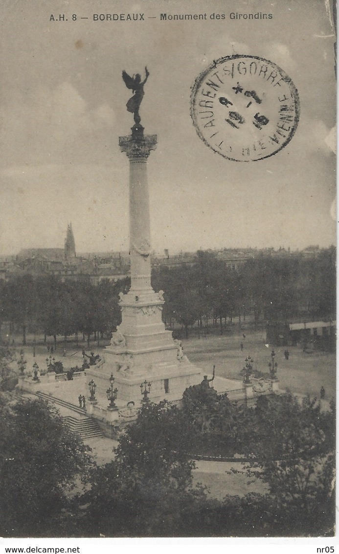 33 ( Gironde ) - BORDEAUX - Monument Des Girondins ( Tampon FRANCHISE MILITAIRE HOPITAL COMPLEMENTAIRE N° 18 ) - Lourdes