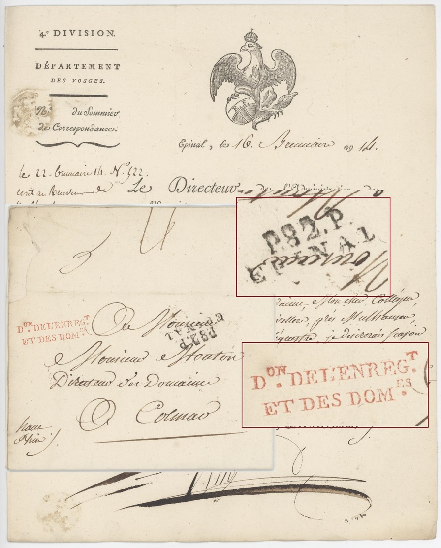 P.82.P. Épinal An 14 - 7.11.1805 Héraldique Direction De L’enregistrement Et Des Domaines - 1801-1848: Précurseurs XIX