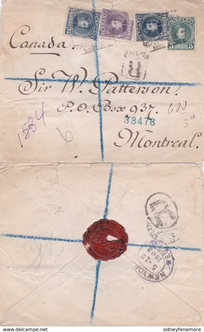 1903 Registered Cover Fro Barcelona To Canada  Via New York {Please  Wait For Invoice} - Briefe U. Dokumente
