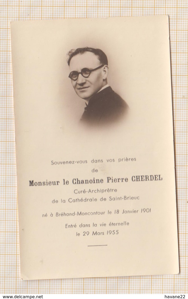 9AL1143 IMAGE PIEUSE MORTUAIRE CHANOINE CHERDEL CATHEDRALE DE SAINT BRIEUC 1955  2 SCANS - Devotion Images