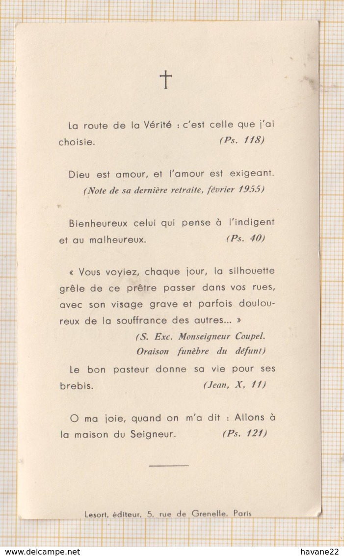 9AL1143 IMAGE PIEUSE MORTUAIRE CHANOINE CHERDEL CATHEDRALE DE SAINT BRIEUC 1955  2 SCANS - Devotion Images