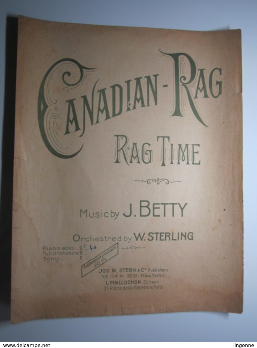 PARTITION CANADIAN RAG RAG TIME BETTY W.STERLING  27 X 35 Cm Env - Autres & Non Classés