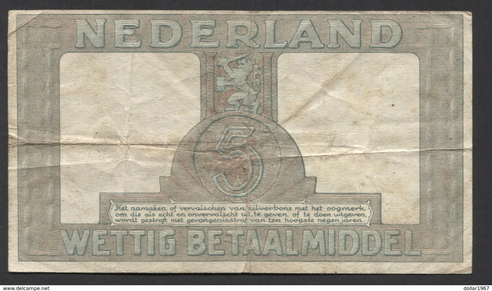 Netherlands 5 Gulden 1944. - Serrie CK - No 034170 - See The 2 Scans For Condition.(Originalscan ) - 5 Gulden