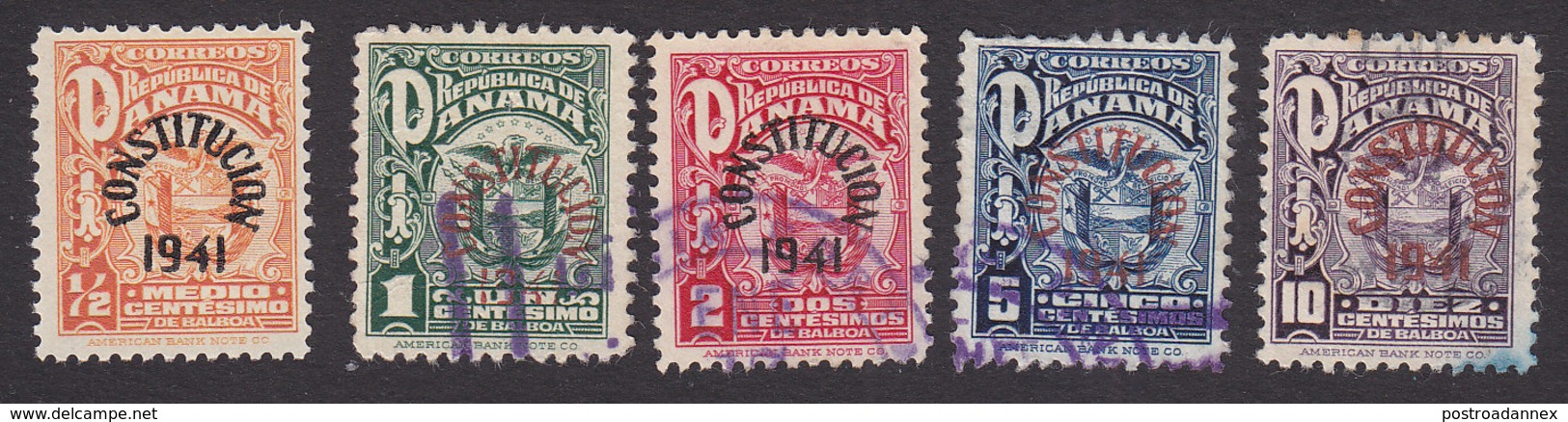 Panama, Scott #331-335, Mint Hinged/Used, Arms Overprinted, Issued 1941 - Panama