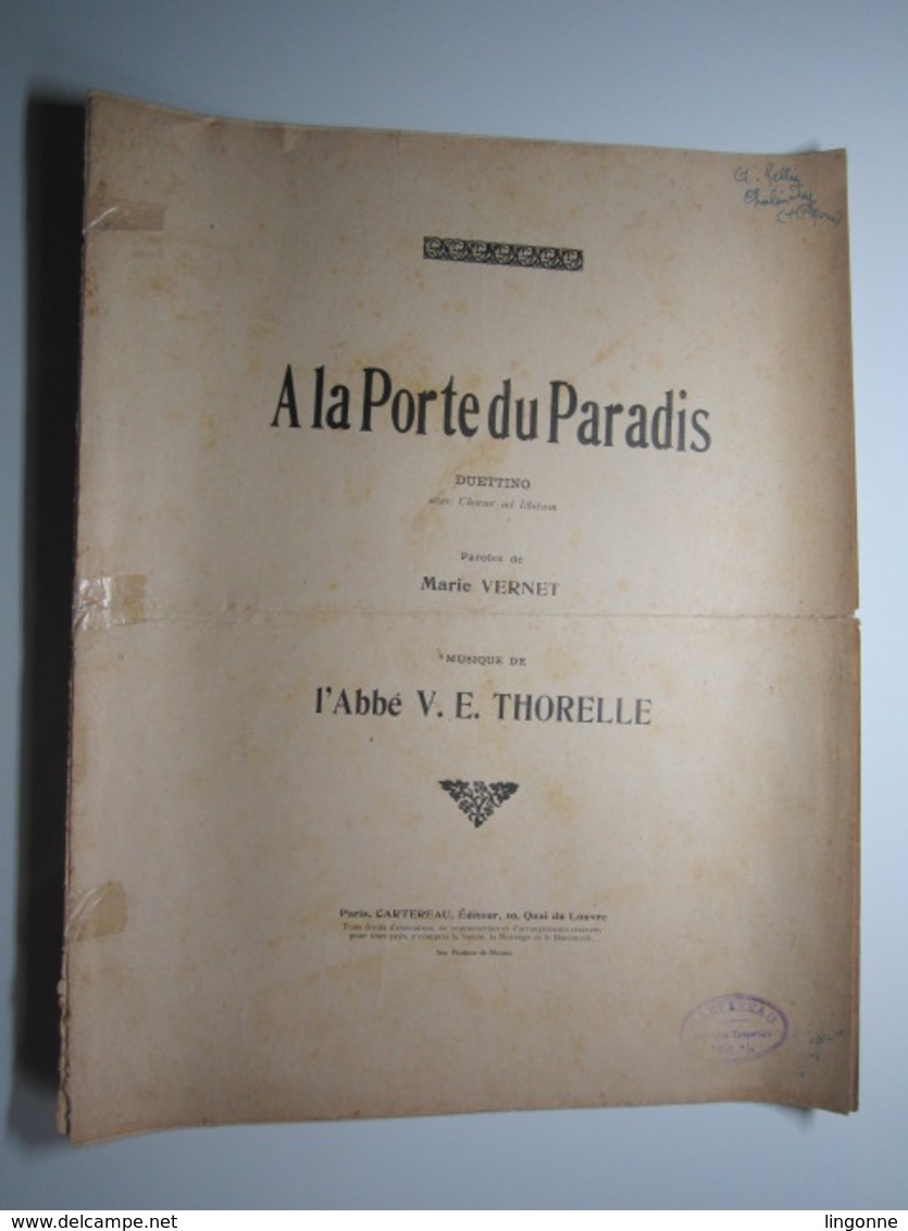 PARTITION A LA PORTE DU PARADIS DUETTINO VERNET ABBÉ V.E.THORELLE  27,5 X 35 Cm Env - Autres & Non Classés