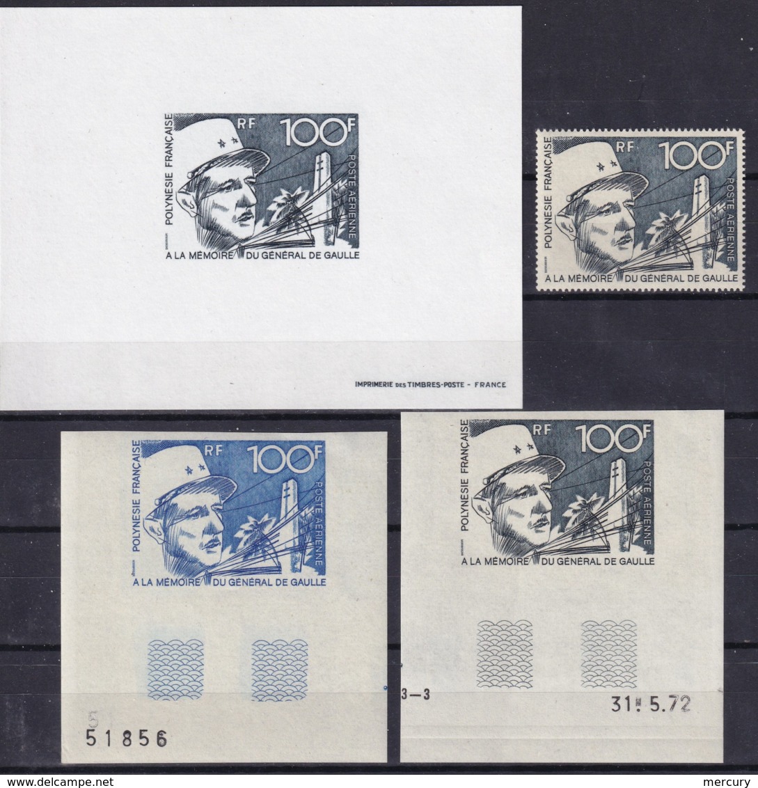 Polynésie - De Gaulle - Epreuve, Non Dentelé, Essai Et Timbre TB - Imperforates, Proofs & Errors