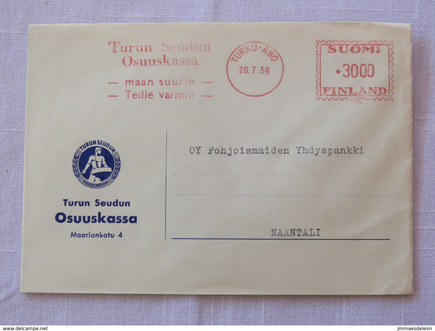 Finland 1959 Cover Turku-Abo To Naantali - Machine Franking - Covers & Documents