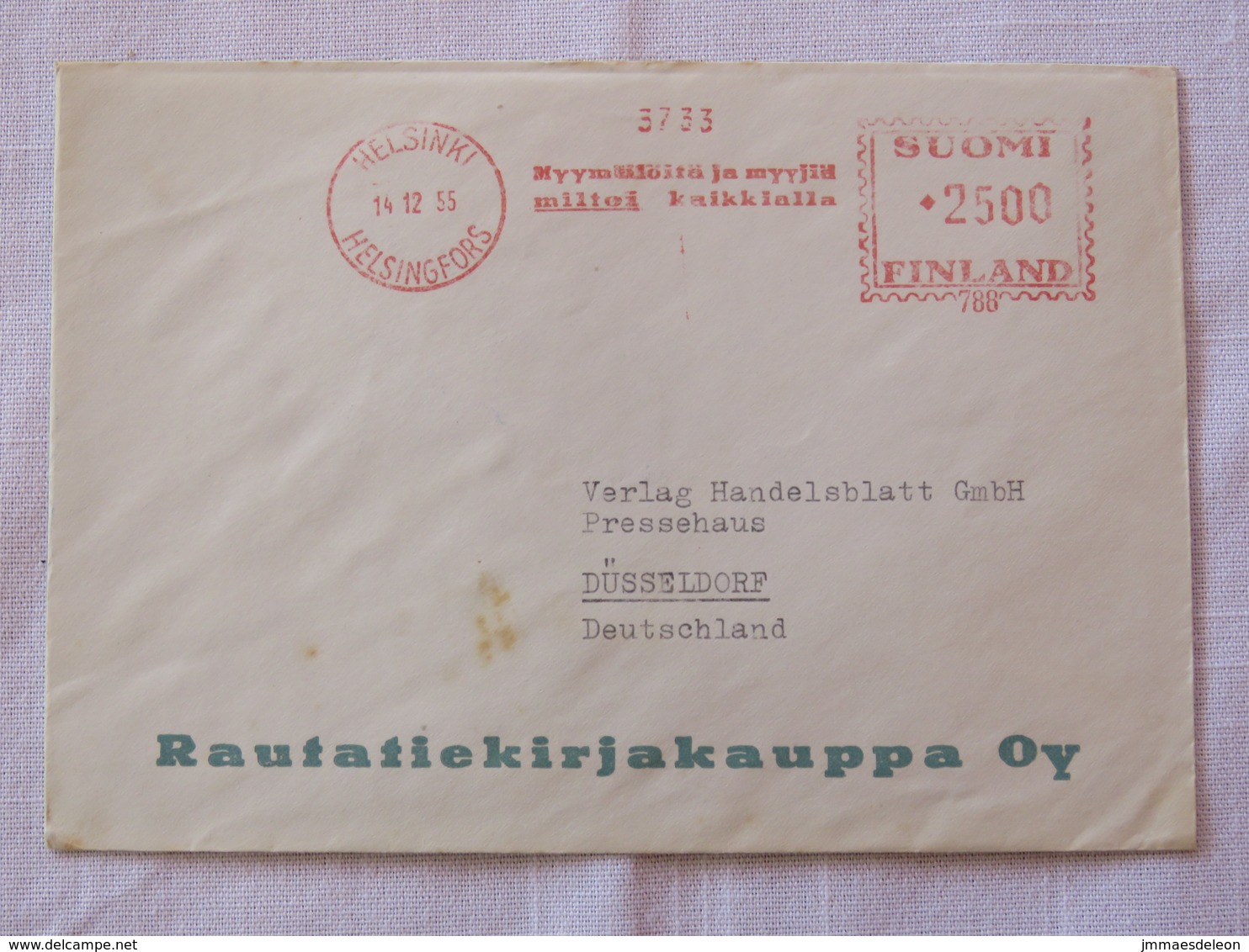 Finland 1955 Cover Helsinki To Germany - Machine Franking - Christmas Label On Back - Covers & Documents