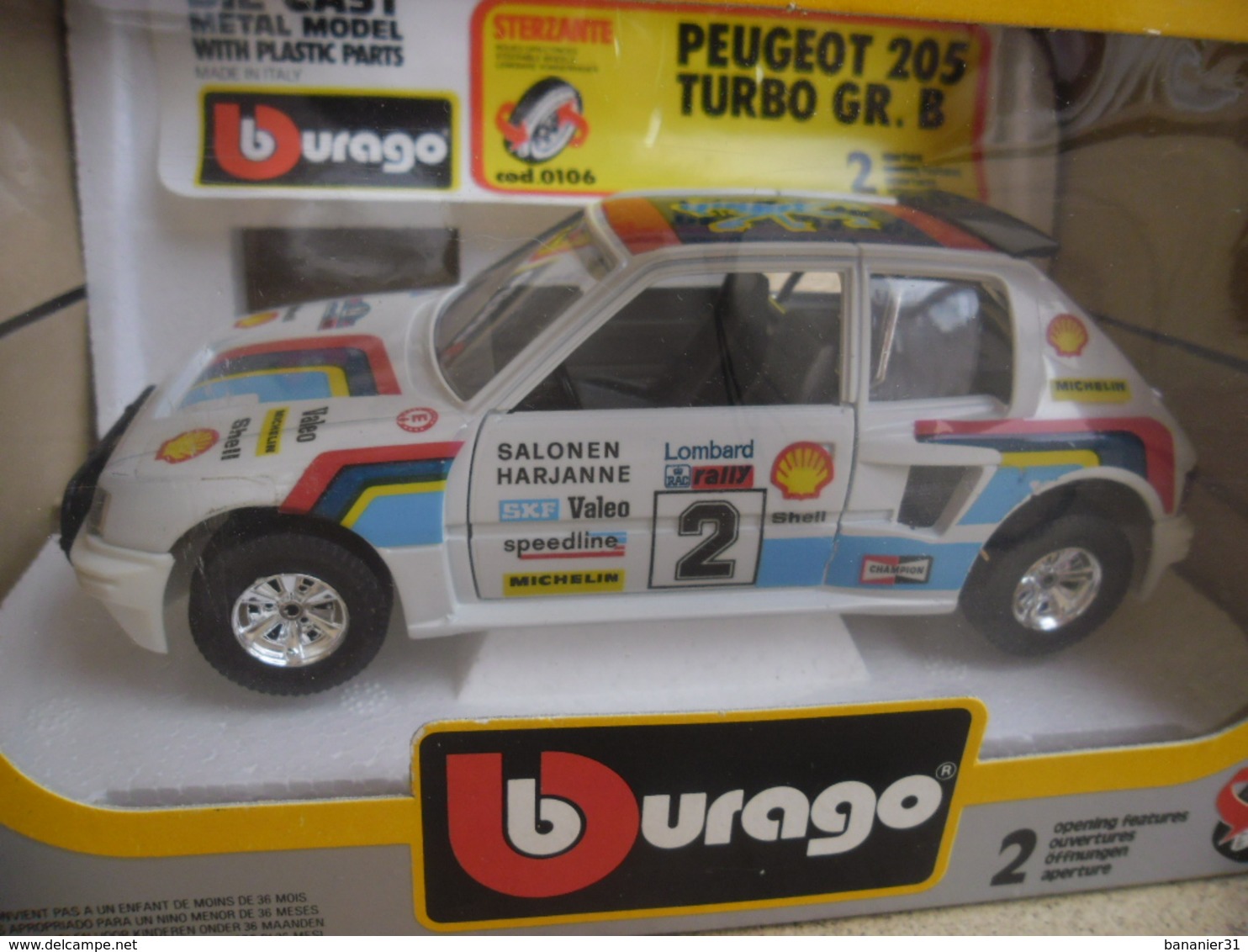 PEUGEOT 205 TURBO Groupe B En Boite / Boxed Au 1/24 - Ref 0106 De BURAGO - Salonen Marjanne Pub Michelin Shell - Burago