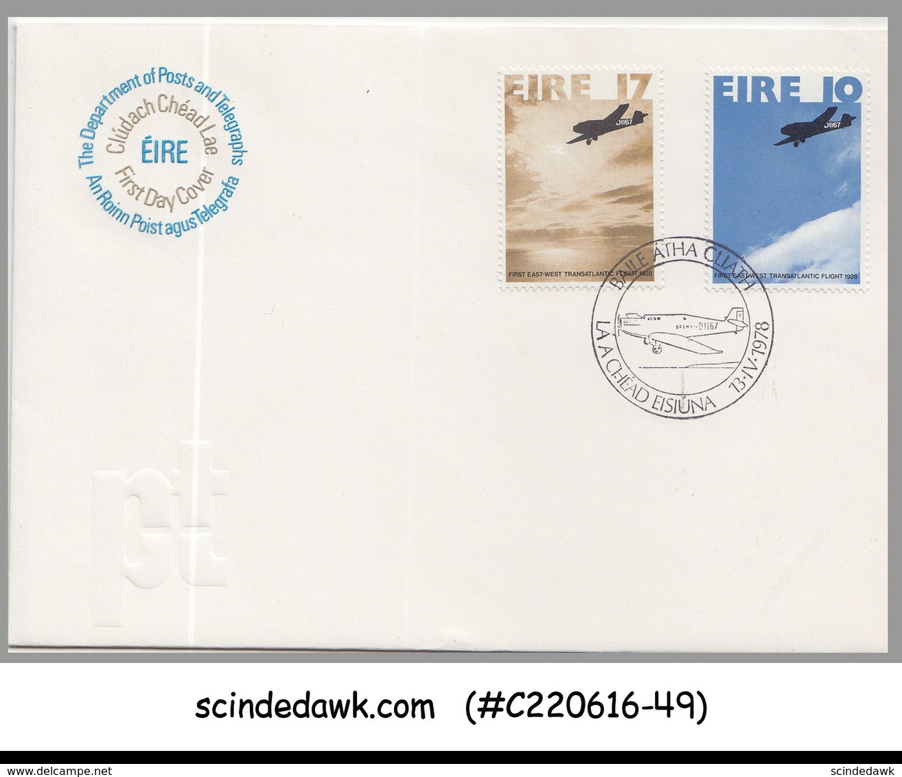 IRELAND - 1978 50th ANNNIVERSARY OF THE 1st EAST-WEST TRANSATLANTIC FLIGHT / AVI - FDC