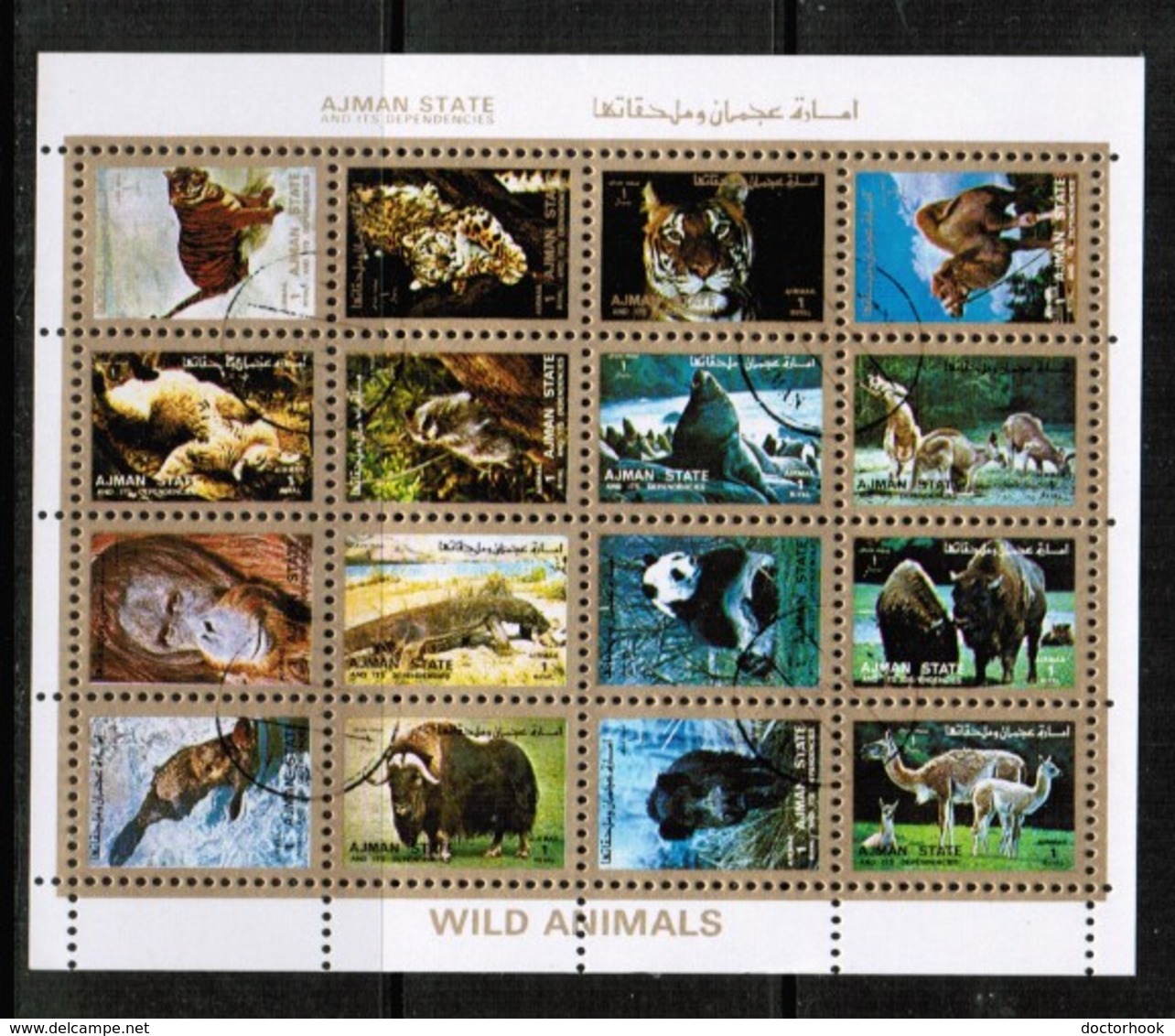 AJMAN  Scott # UNLISTED 1972 VF USED WILD ANIMALS MINI SHEET Of 16 (LG-1087) - Ajman