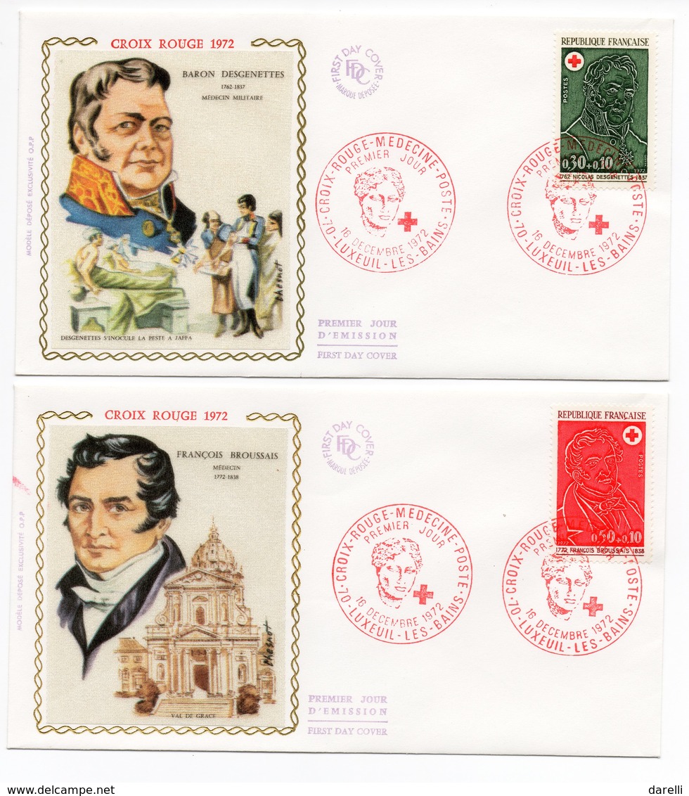 FDC France 1972 - Croix Rouge 1972 - N. Desgenette YT 1735 & F. Broussais YT 1736 - 70 Luxeuil Les Bains - 1970-1979