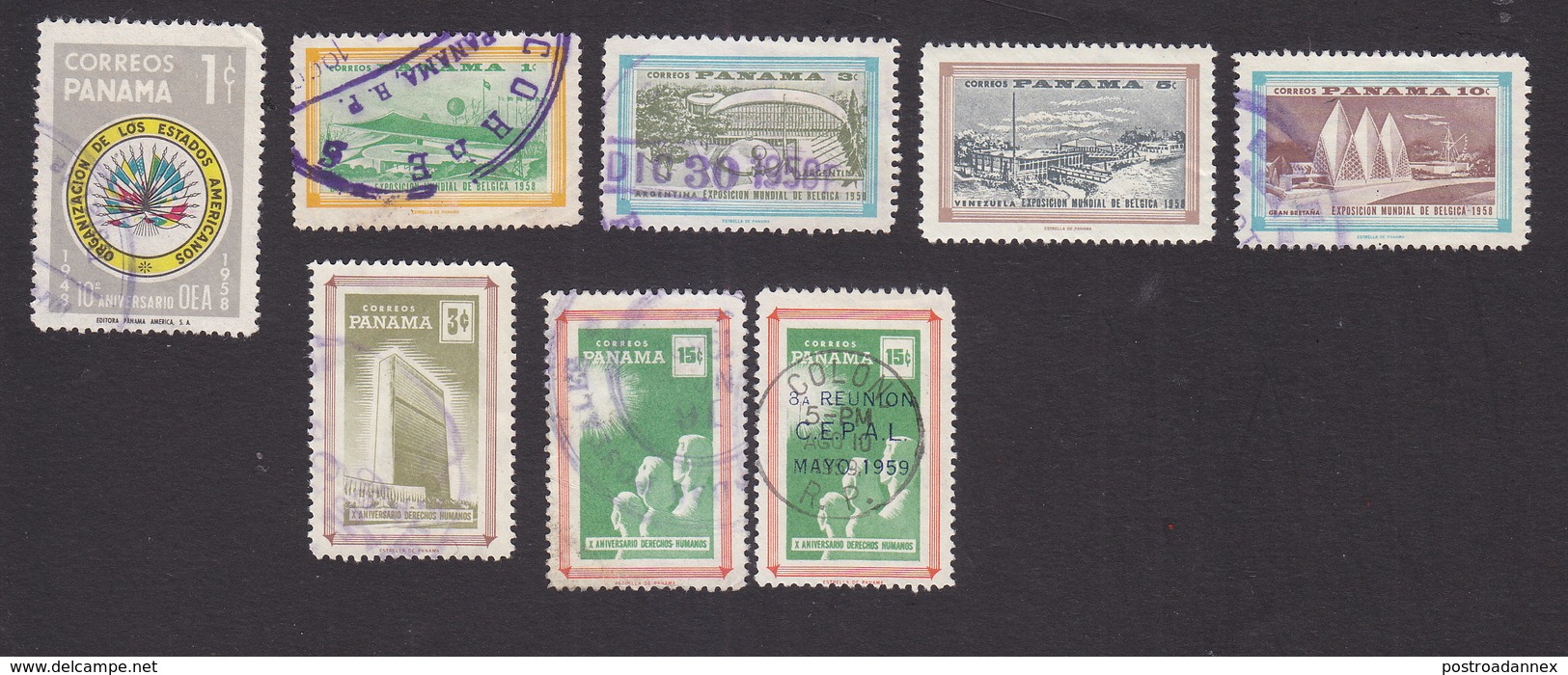 Panama, Scott #414, 418-421, 423-424, 426, Used, American States, World's Fair, UN, UN Overprinted, Issued 1958-59 - Panama