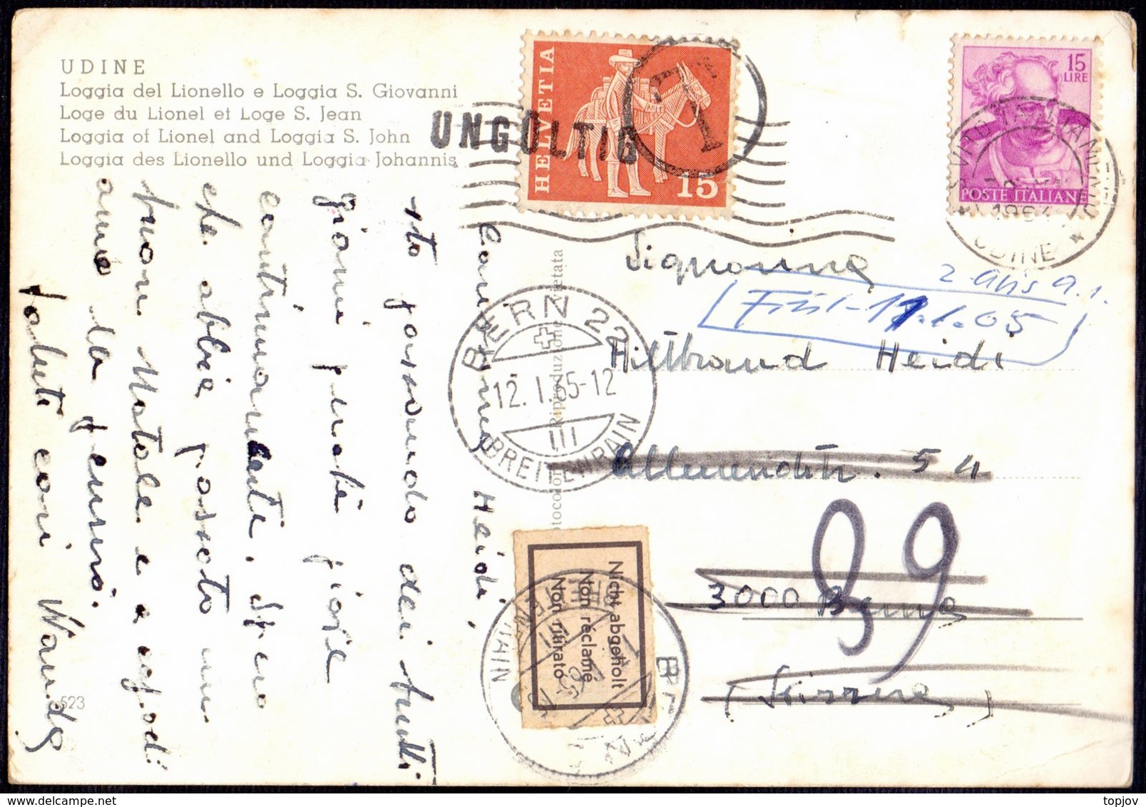 ITALIA - SWITZERLAND  PORTO  Ungültig  NON RECLAME On Card - 1965 - RARE - Strafport