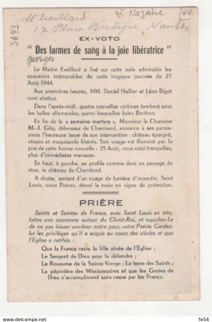 ° 44 ° SAINT NAZAIRE ° EX-VOTO Du Maître Georges Evaillard 6 21 Août 1944 ° - Saint Nazaire