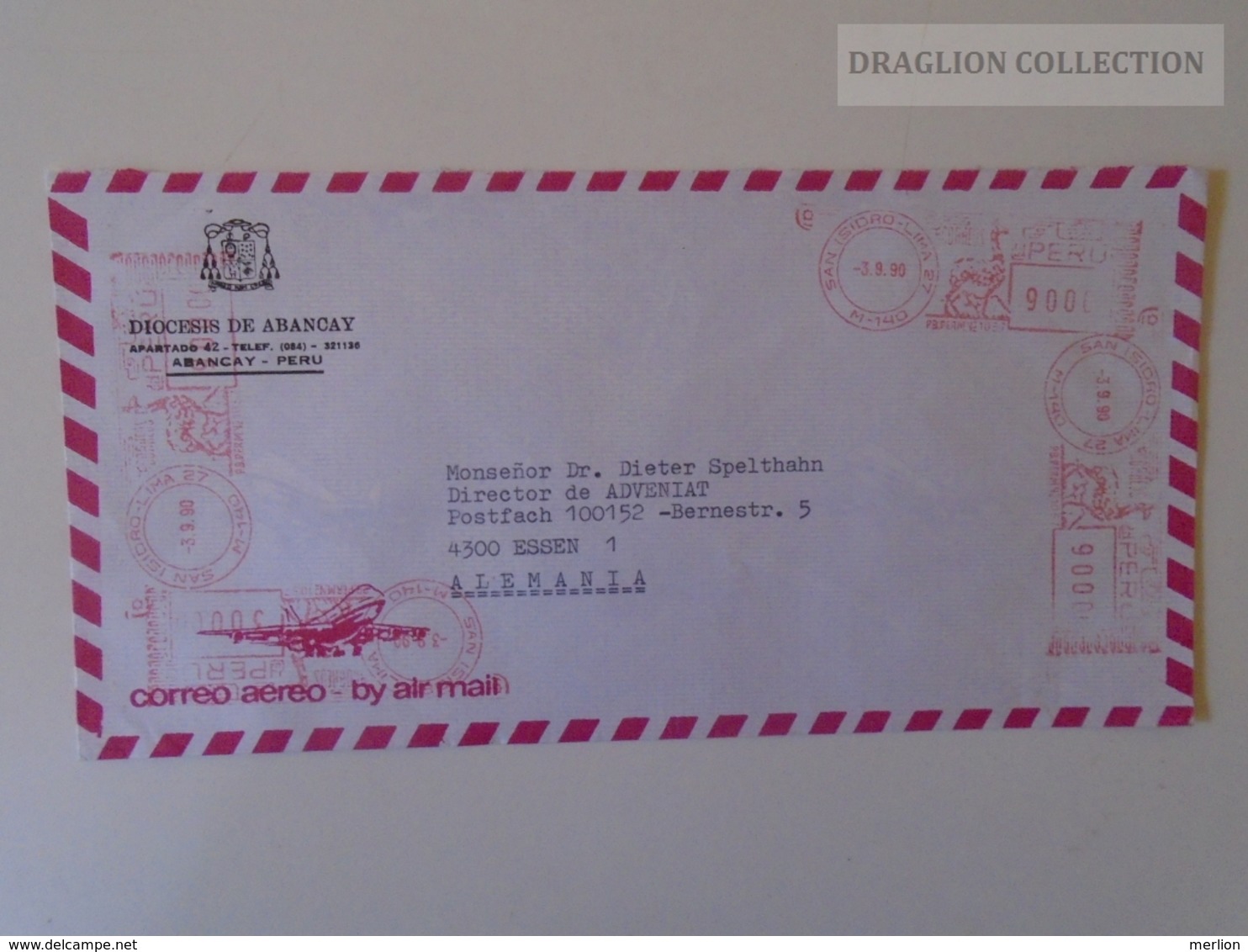 DEL004.27  PERU  Inflation Airmail Cover 1990 - 4 Machine Franking Stamp San-Isidoro LIMA Abancay - Peru