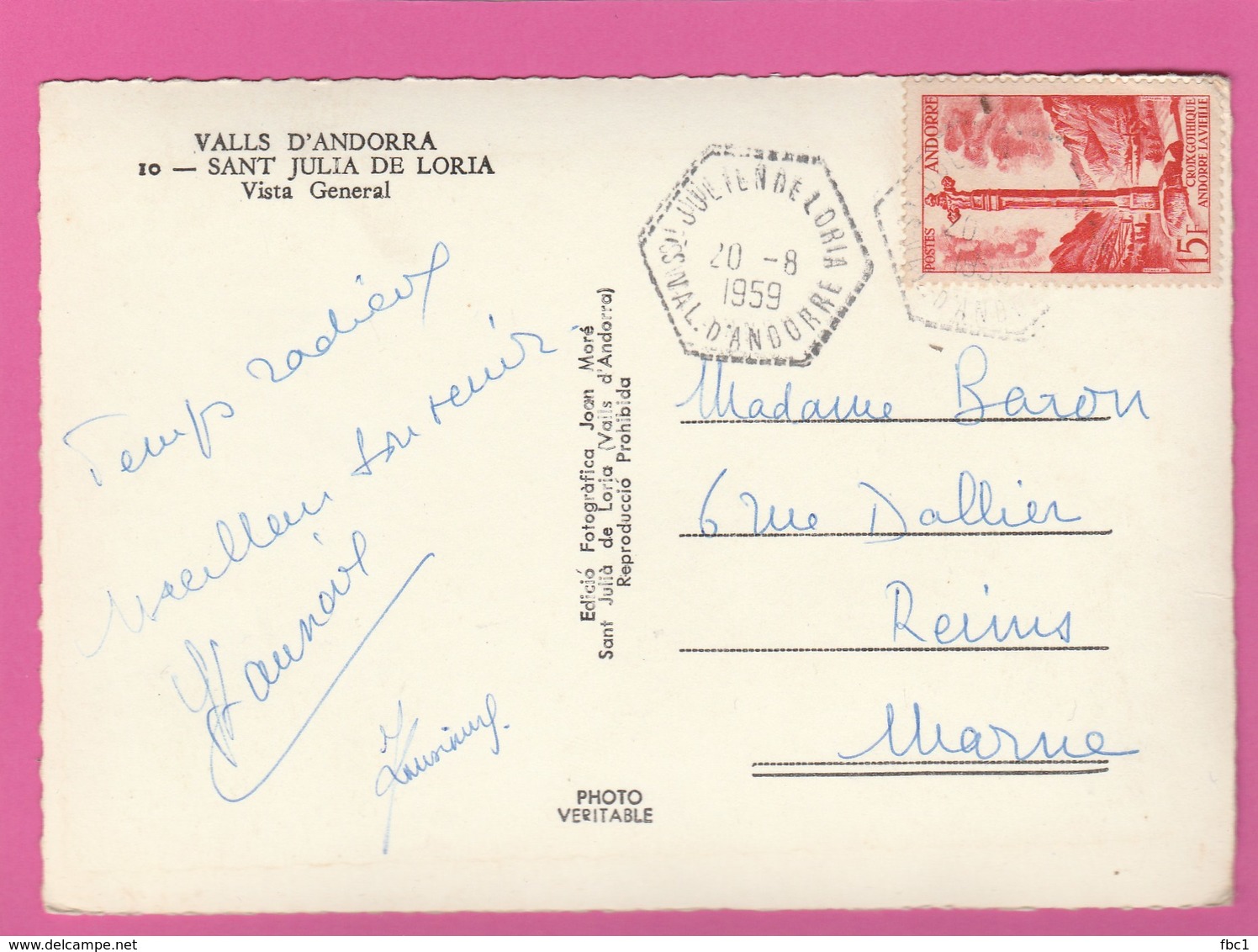 Andorre - St Julien De Loria 1959 Cachet Hexagonal Sur N°146 (YT) - Lettres & Documents