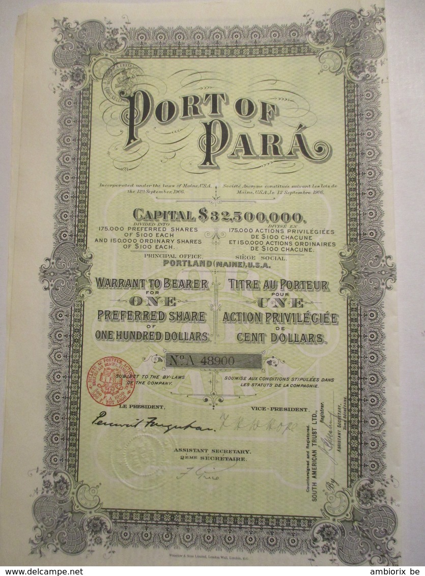 Port Of Para - Action Privilégiée - Capital 32.500.00 $ - Transports