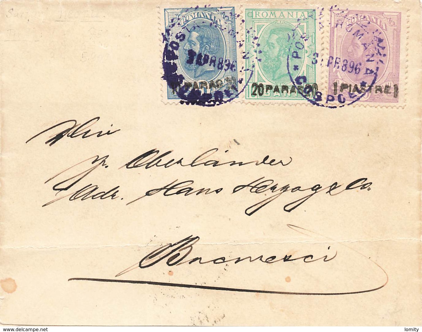 Romania Levant 1896 Bureau Roumain Turquie Lettre Cover Brief N° 1 ,  2 Et 3 - Levant (Turkey)