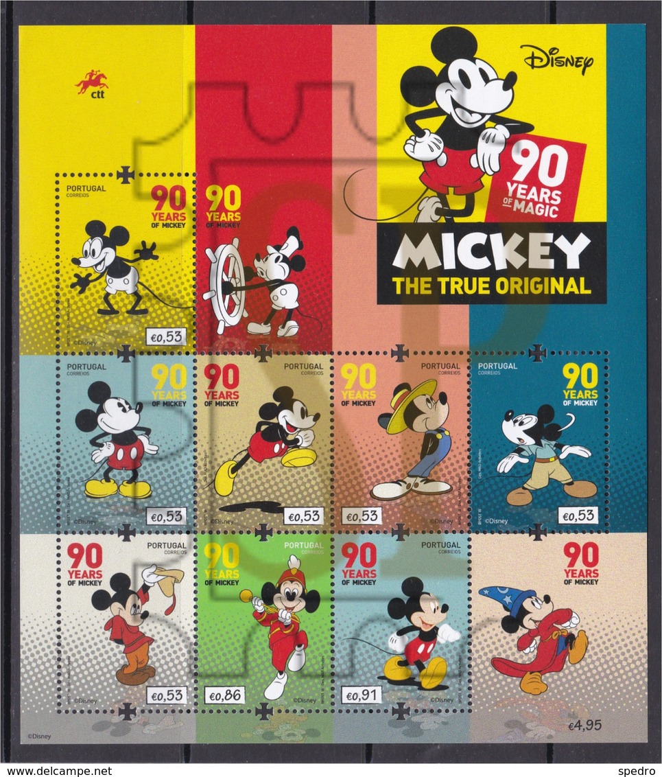 Portugal 2018 Mickey Mouse 90 Anos Years Walt Disney Steamboat Willie Personnages Célèbres Famous People - Disney