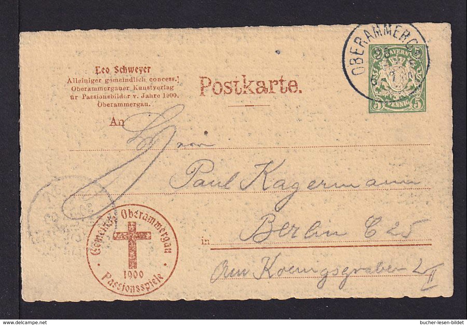 5 Pf. Privat Ganzsache Oberammergau 1900 - "Christtus Vor Pilatus" - Gebraucht - Christentum