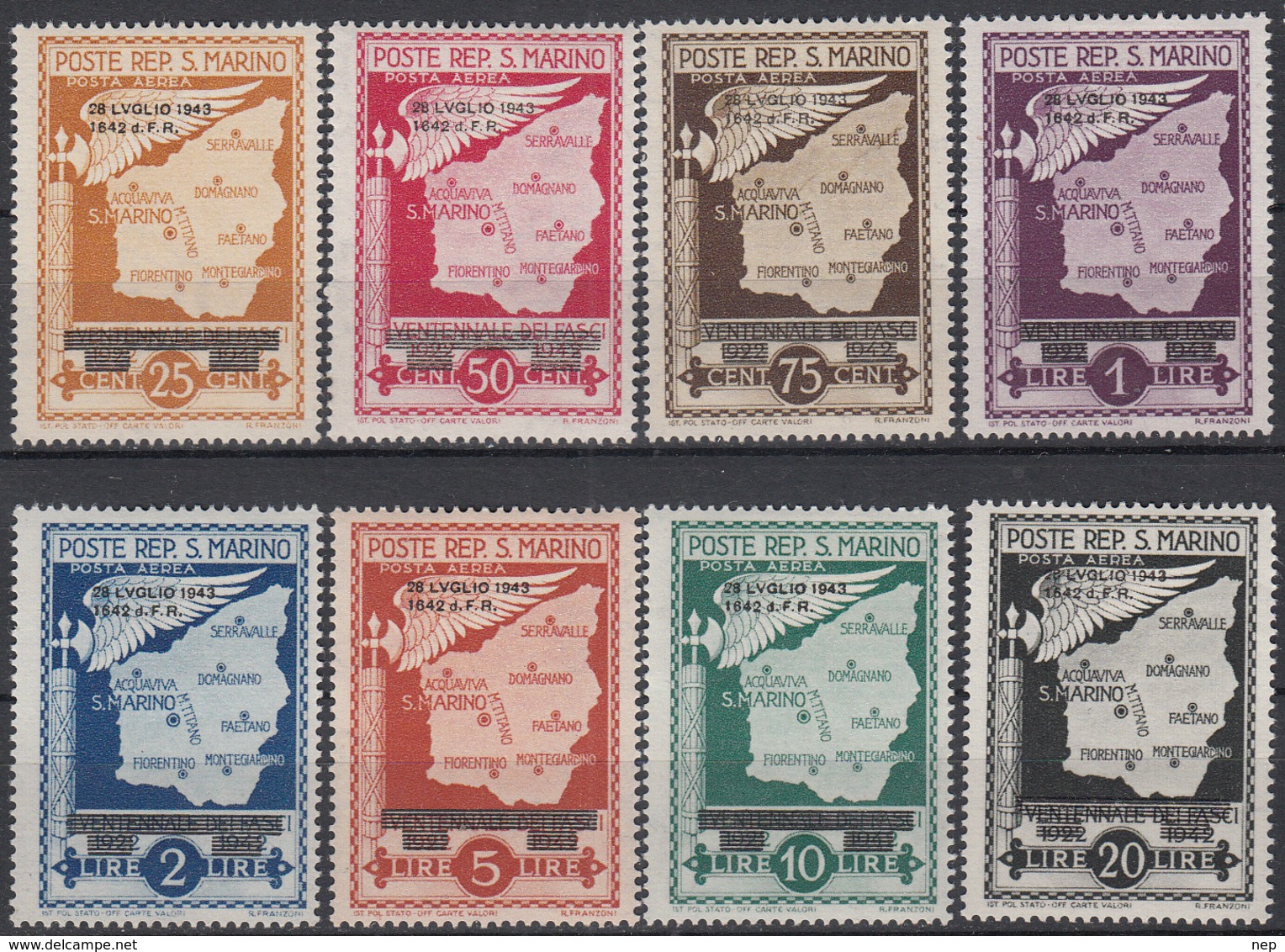 SAN MARINO - Michel - 1943 - Nr 284/91 (ZEER MOOI) - MH* - Poste Aérienne