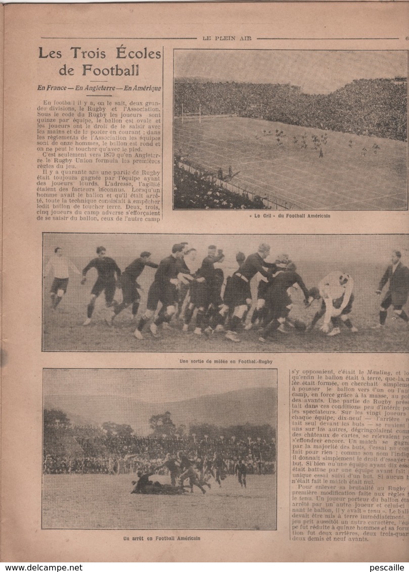 LE PLEIN AIR 12 11 1909 - BOXE J. JEFFRIES - AVIATION - CHASSE - FOOTBALL RUGBY R.C.F FOOT AMERICAIN - CYCLISME - SPRINT - 1900 - 1949