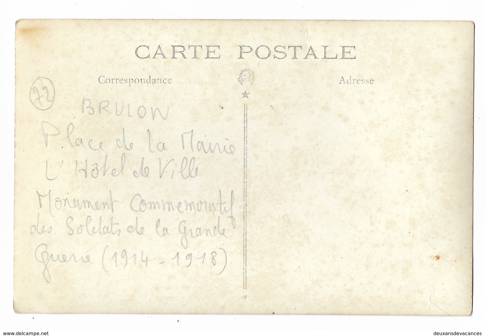 CPA 72 BRULON Carte Photo Place De La Mairie , L' Hôtel De Ville , Monument Commémoratif Guerre 1914-1918 - Brulon