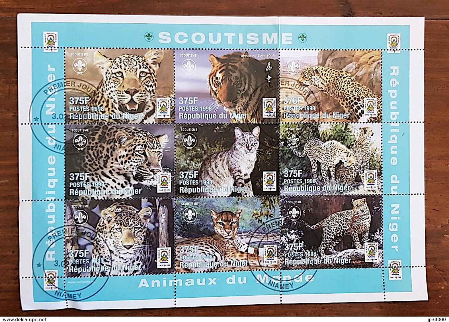 NIGER, Scoutisme,Animaux Du Monde.Oblitéré, Used (Chats Sauvages.Tiger.Tigre.Cats.Guépard.Cheetah.FelinsJamboree) - Oblitérés