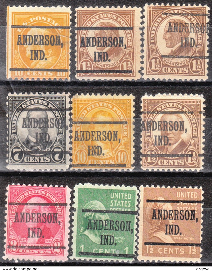 USA Precancel Vorausentwertung Preo, Locals Indiana, Anderson 219, 9 Diff. Perf. 2 X 11x11, 7 X 11x10 1/2 - Vorausentwertungen