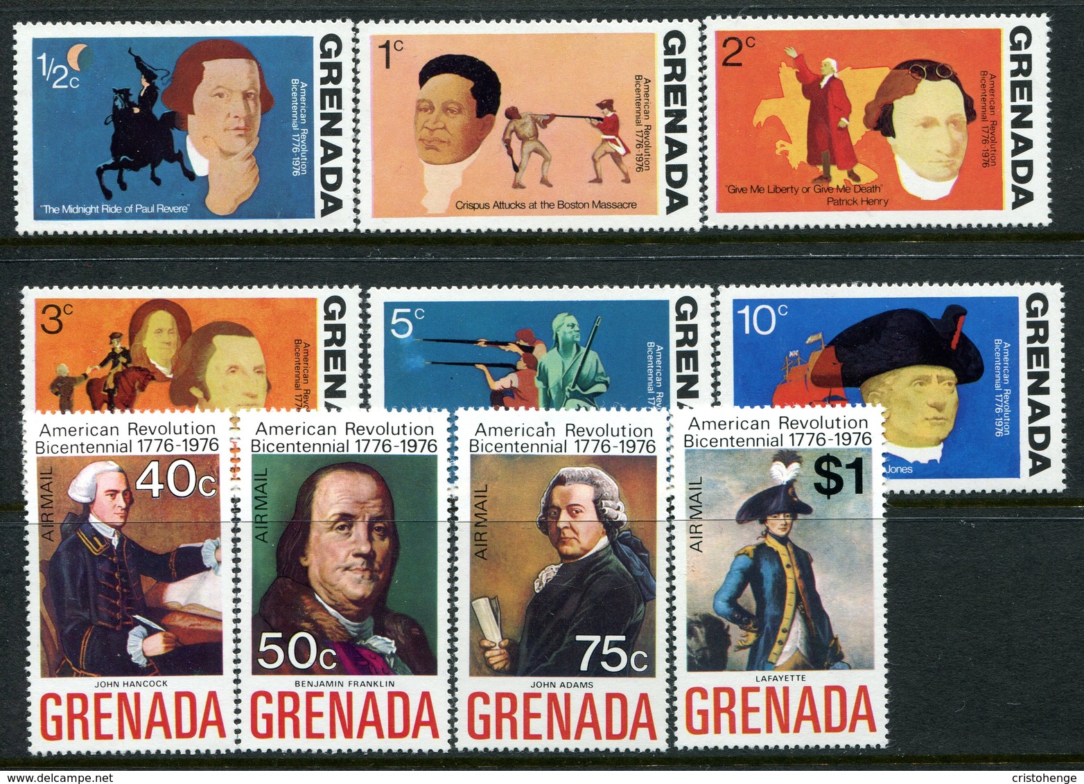 Grenada 1975 Bicentenary Of American Revolution - 1st Issue Set MNH (SG 694-703) - Grenada (1974-...)