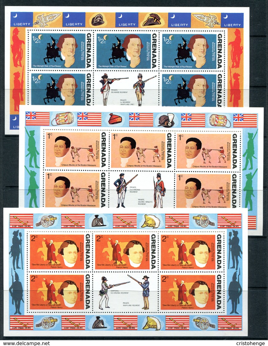 Grenada 1975 Bicentenary Of American Revolution - 1st Issue Sheetlet Set MNH (SG 694-703) - Grenada (1974-...)