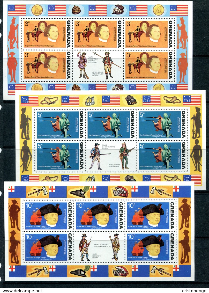 Grenada 1975 Bicentenary Of American Revolution - 1st Issue Sheetlet Set MNH (SG 694-703) - Grenada (1974-...)