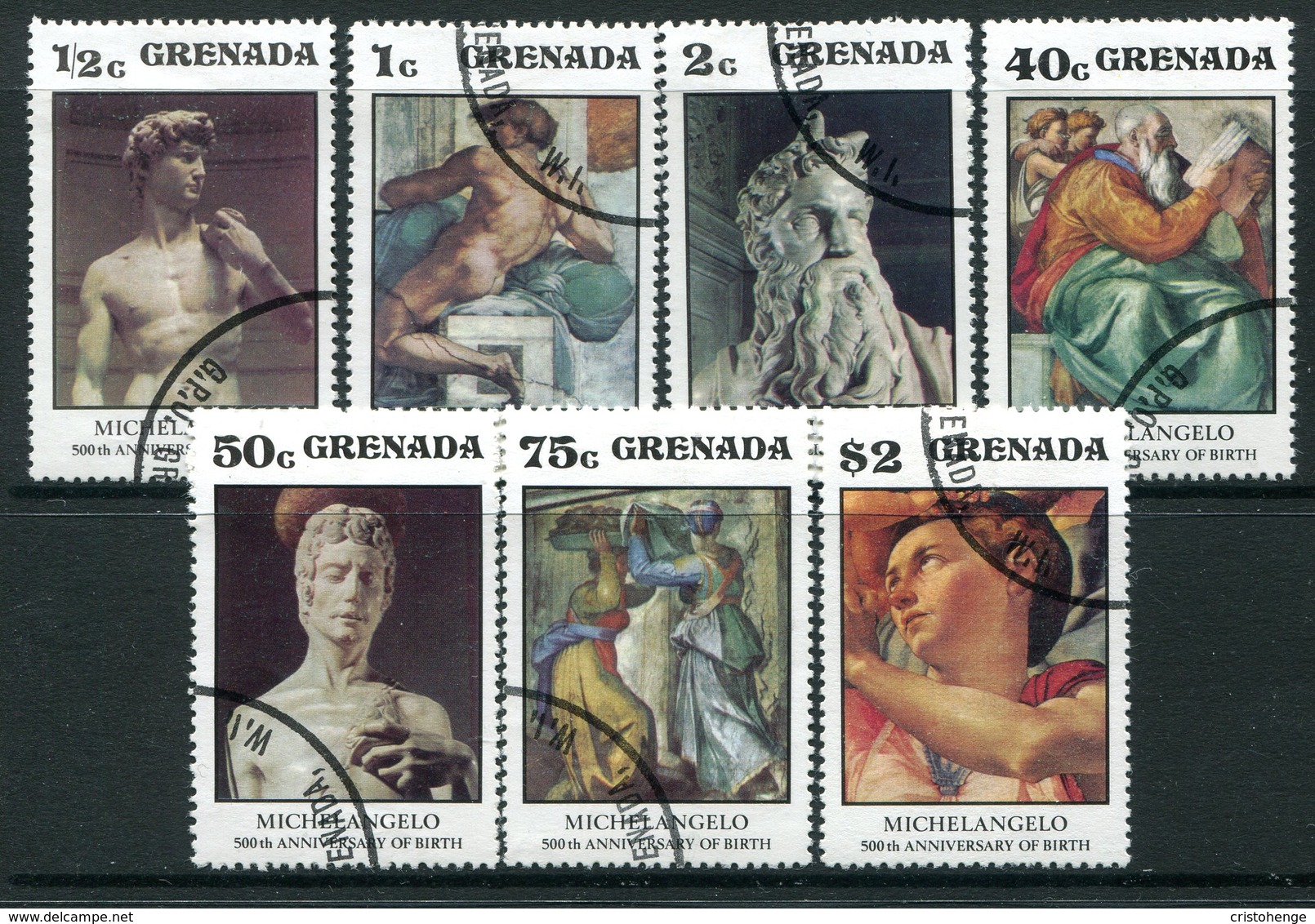 Grenada 1975 500th Birth Anniversary Of Michelangelo Set Used (SG 745-751) - Grenada (1974-...)