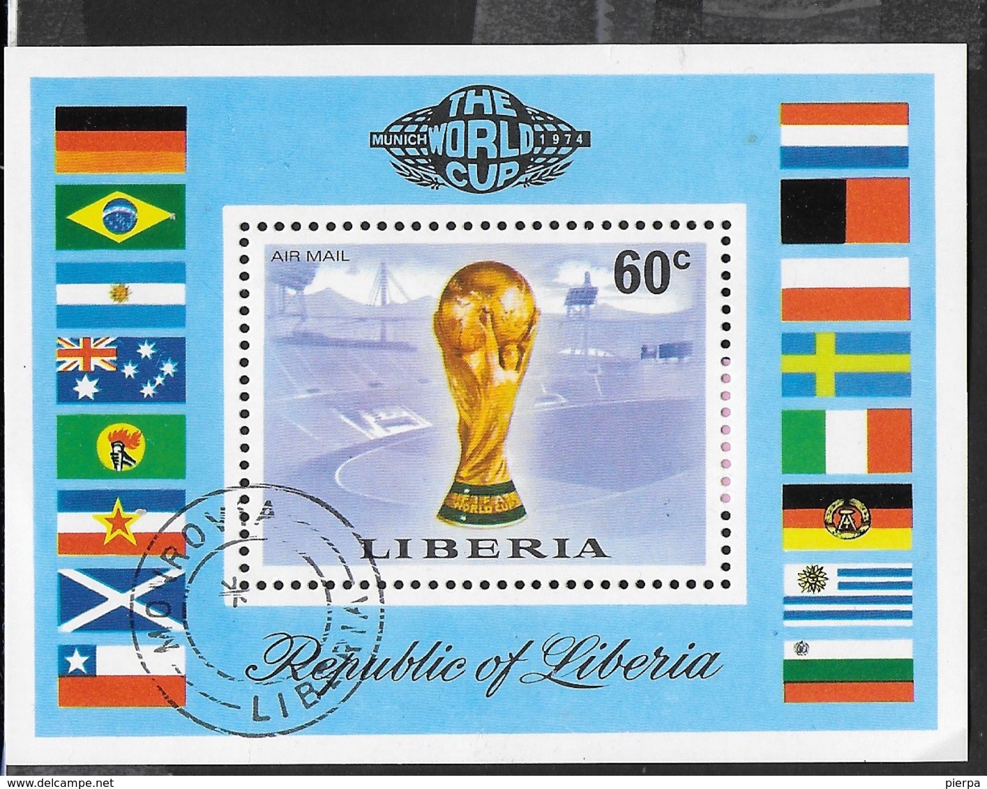 LIBERIA - COPPA DEL MONDO GERMANIA 1974 - FOGLIETTO USATO (YVERT 71 - MICHEL  BL72) - 1974 – Germania Ovest