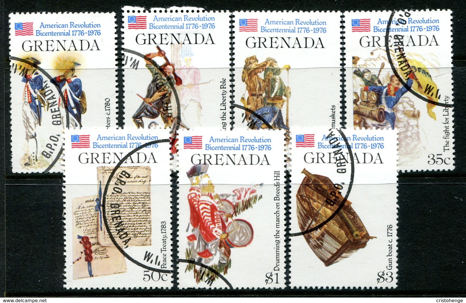 Grenada 1976 Bicentenary Of American Revolution - 2nd Issue Set Used (SG 785-791) - Grenada (1974-...)