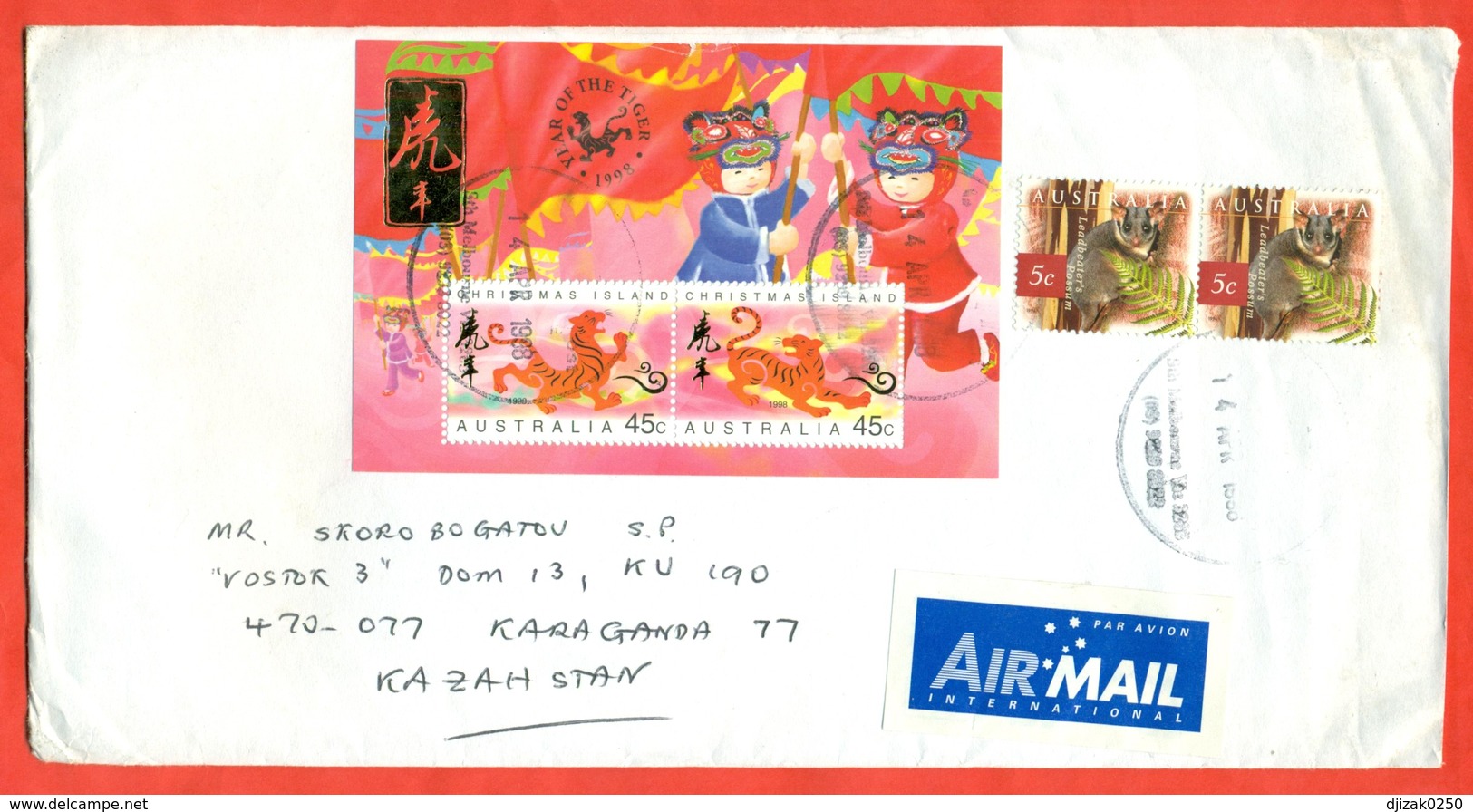 Christmas Island 1998.The Envelope Is Really Past Mail.Airmail. Block. - Big Cats (cats Of Prey)