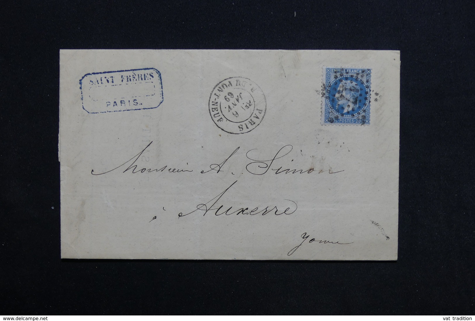 FRANCE - Lettre De Paris Pour Auxerre En 1869 , Oblitération étoile 17 Sur Napoléon - L 28808 - 1849-1876: Période Classique