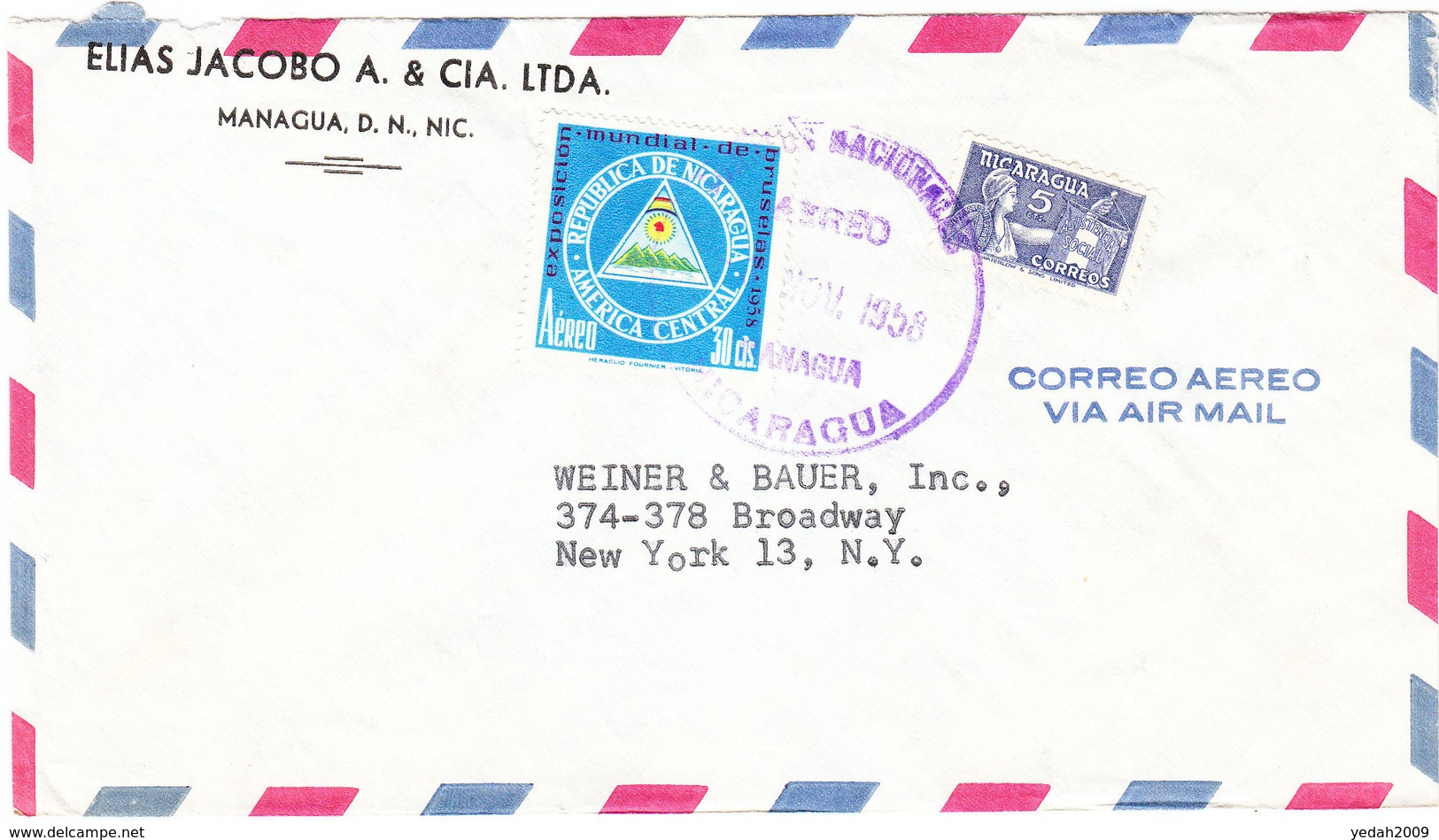 NICARAGUA AIRMAIL COVER 1958 - Nicaragua