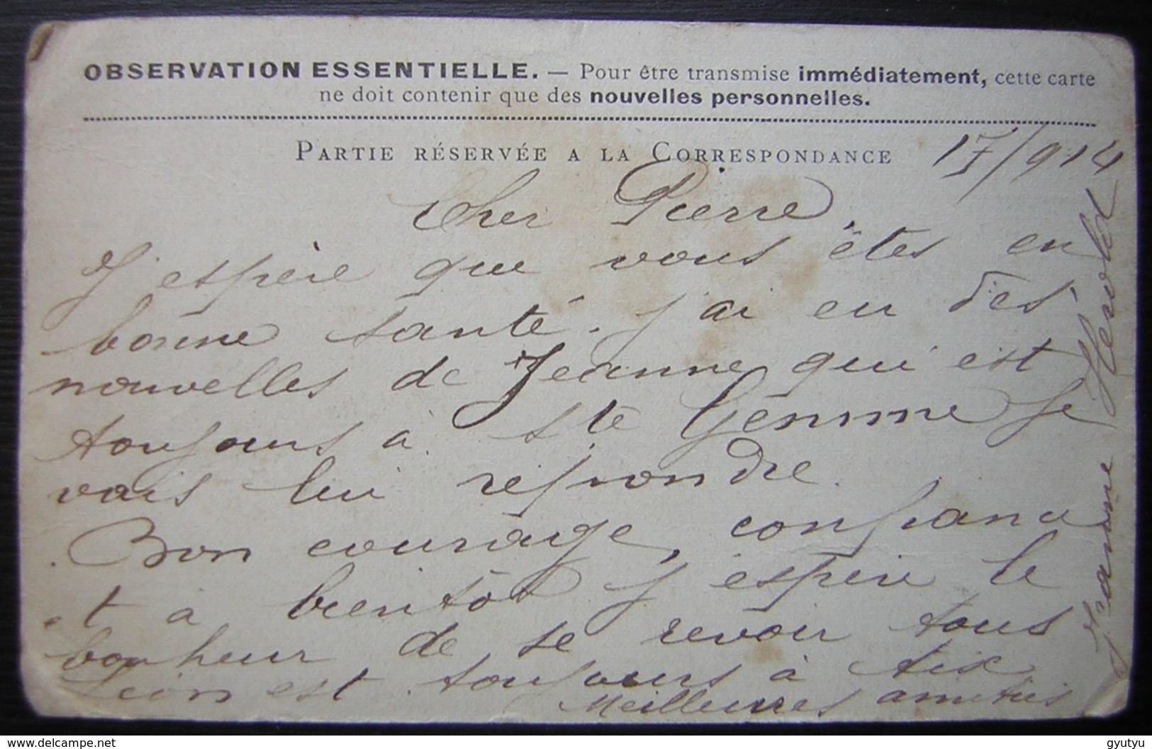 1914 Carte En Franchise Avec Retour, Le Destinataire N'a Pu être Atteint En Temps Utile En Rouge - Lettres & Documents