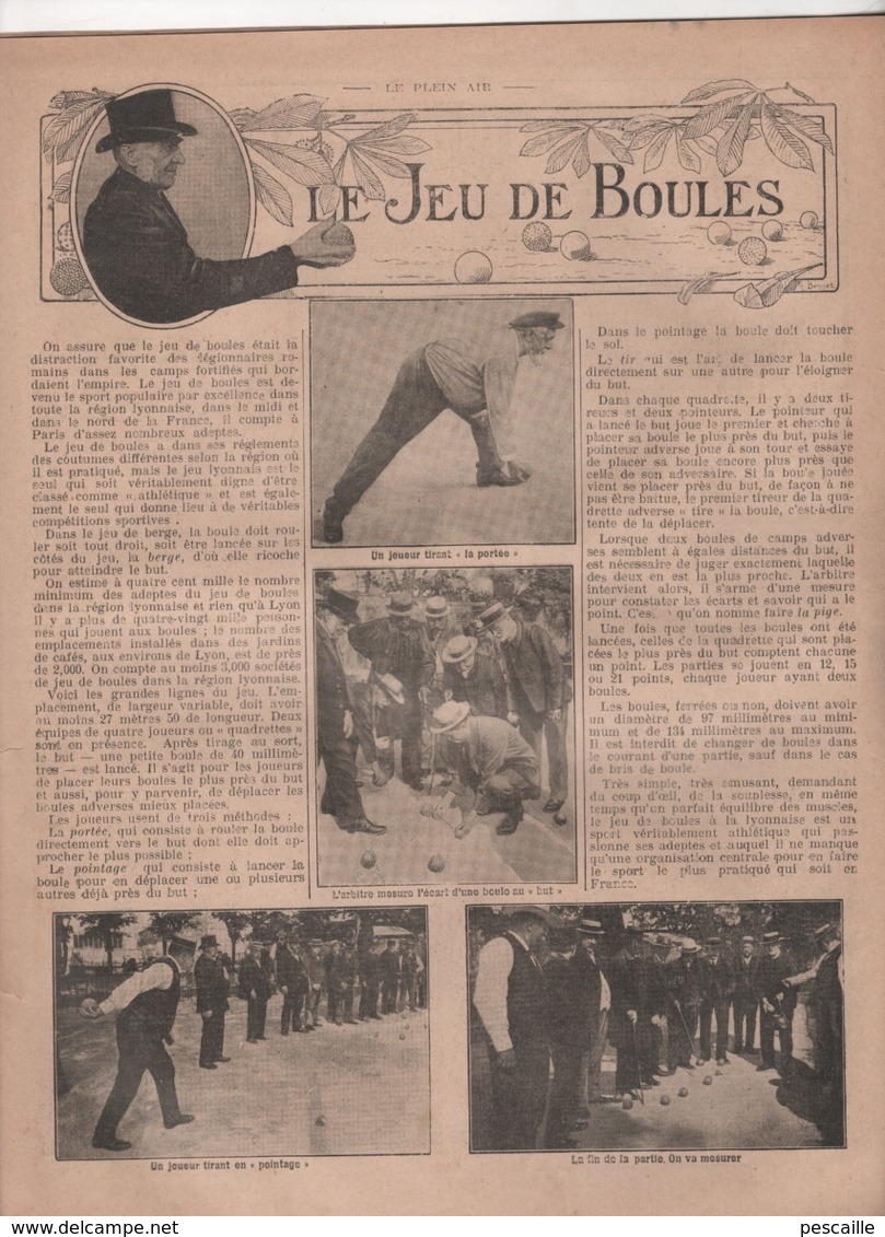 LE PLEIN AIR 03 12 1909 - COWBOYS - JEU DE BOULES - SPORTS D'HIVER - CROSS-COUNTRY - PILOTER AEROPLANE - RUGBY - LUTTE - 1900 - 1949